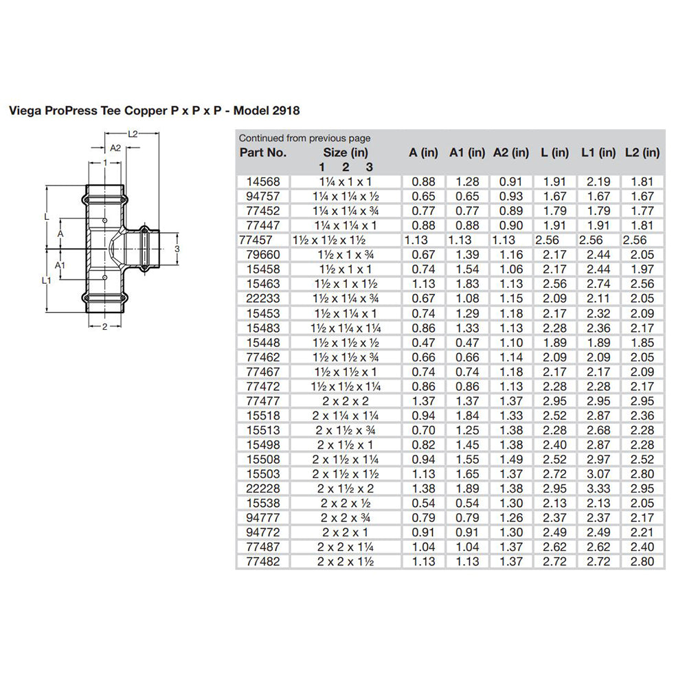 Viega ProPress 1-1/2" Copper Tee - Triple Press Connection - Smart Connect Technology [77457]