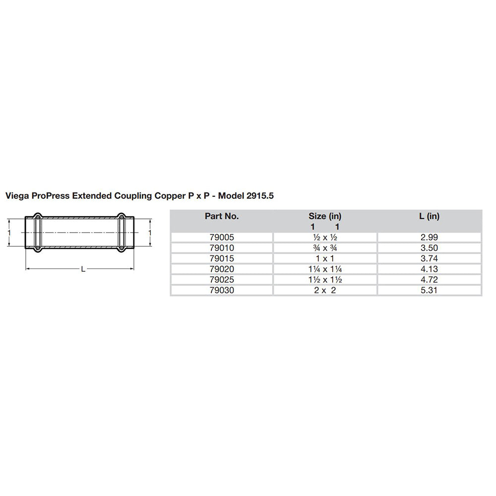 Viega ProPress 1" Extended Coupling w/o Stop - Double Press Connection - Smart Connect Technology [79015]